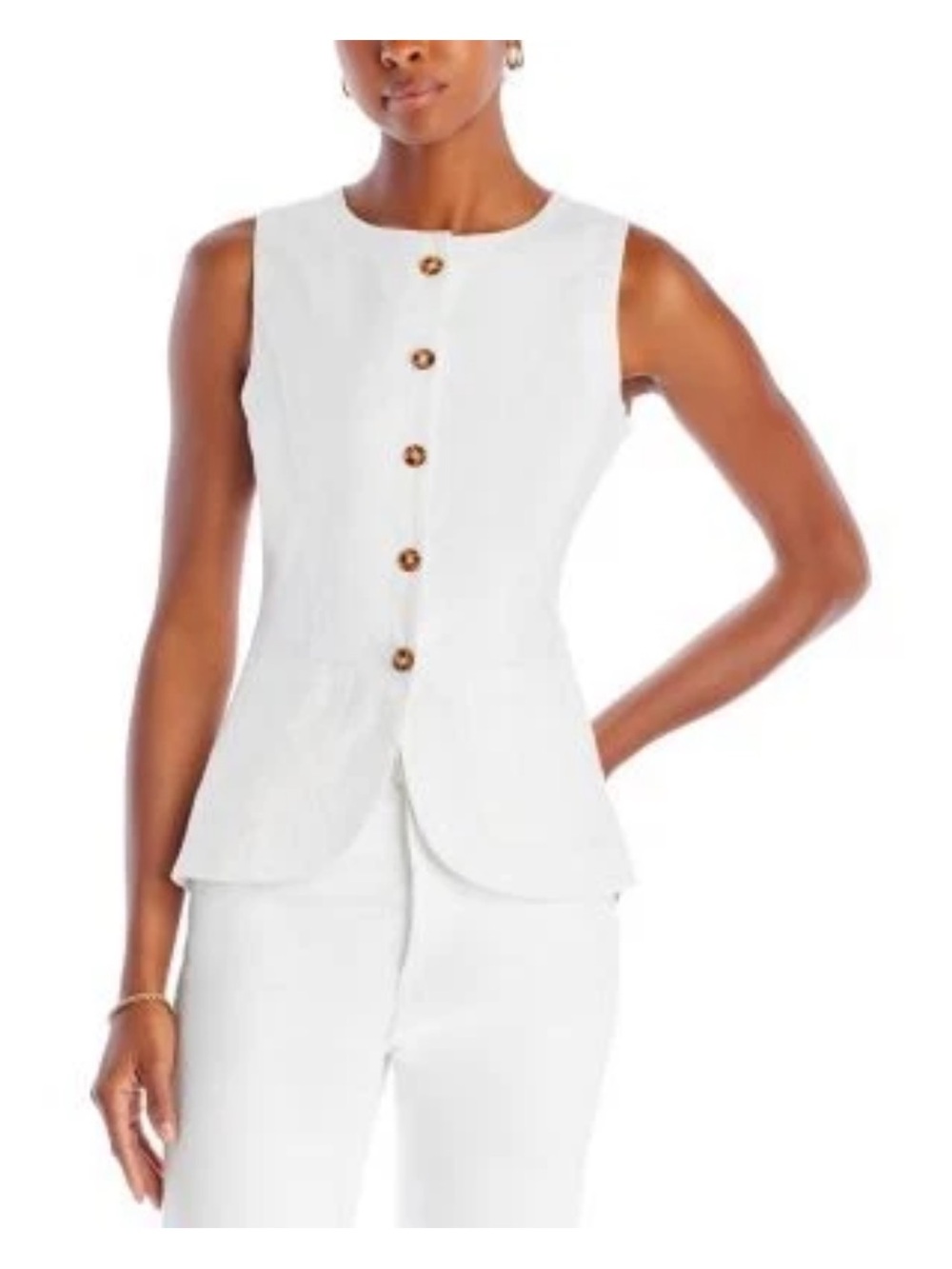 Sleeveless White Peplum Button-Front Top